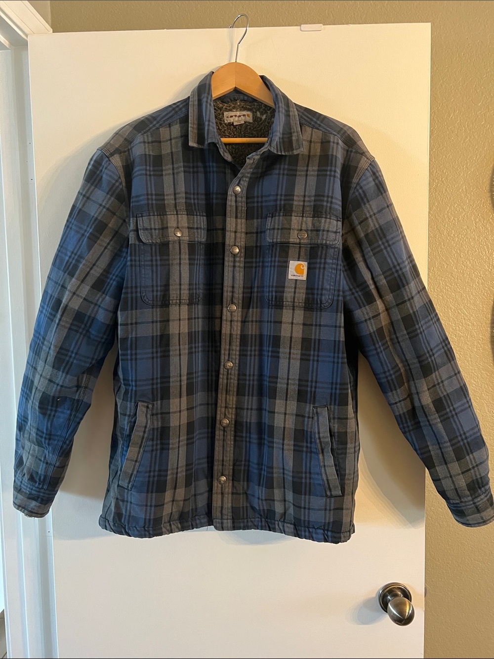 Carhartt Men’s Blue Plaid Insulated Work Jacket size Large